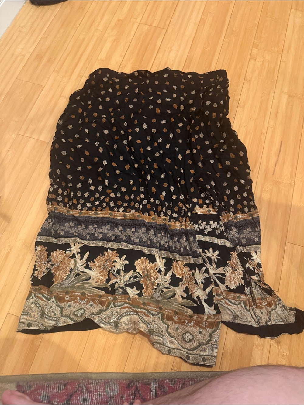 Black Floral Border Print Women's Skirt